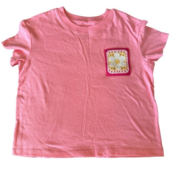 Cat & Jack Other - Cat & Jack Girls T-Shirt Size L 10/12 Pink Short Sleeve Daisy Pocket Patch